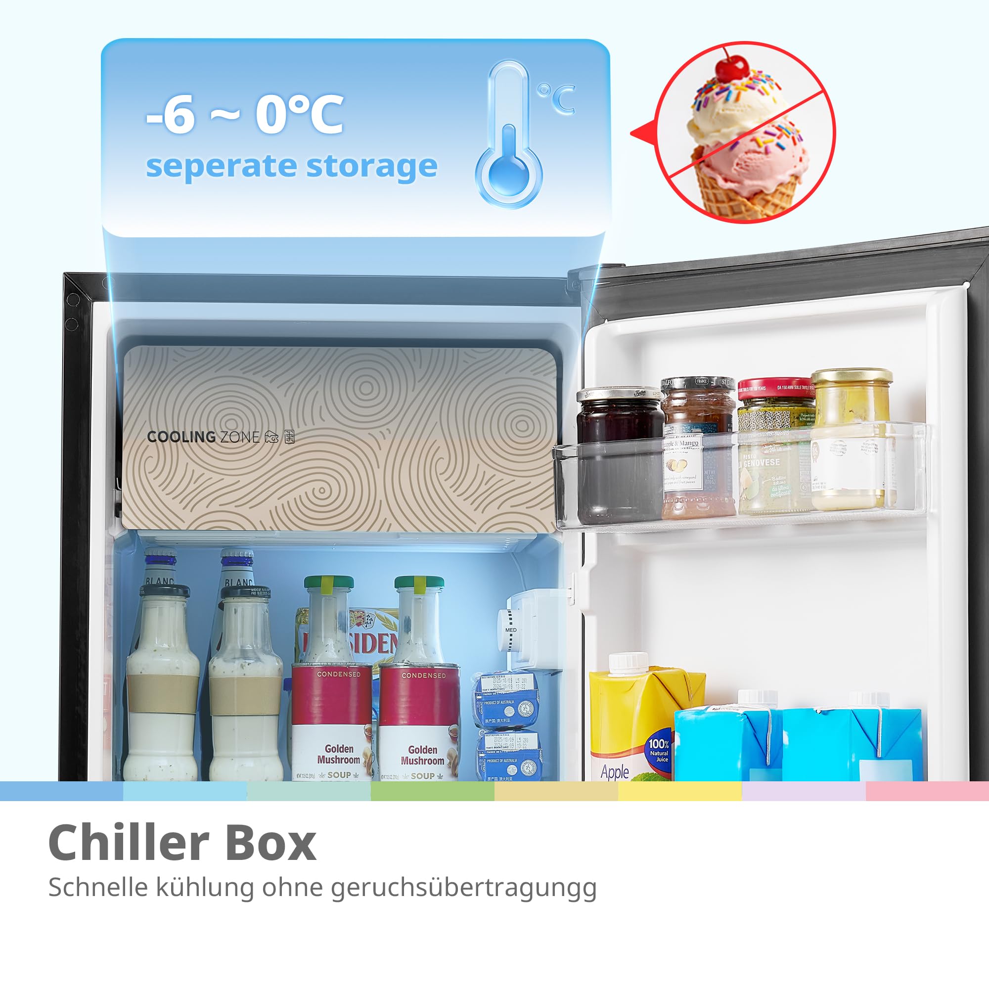 Comfee 88L Kühlschrank mit Chill Box-Fach,42db,Abnehmbarem Griff,82.7cm Höh | Gelb,Einstellbare Temperatur, Wechselbarer Türanschlag,Chill Box-Fach, Herausnehmbare Glasablagen, Modernes Design, EEK E
