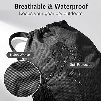 Drawstring Bag, Unisex Large Sports Backpack String Drawstring PE Bags, Sport Gym Sack have Two Side Pockets, Waterproof Travel Beach Swim School Bag