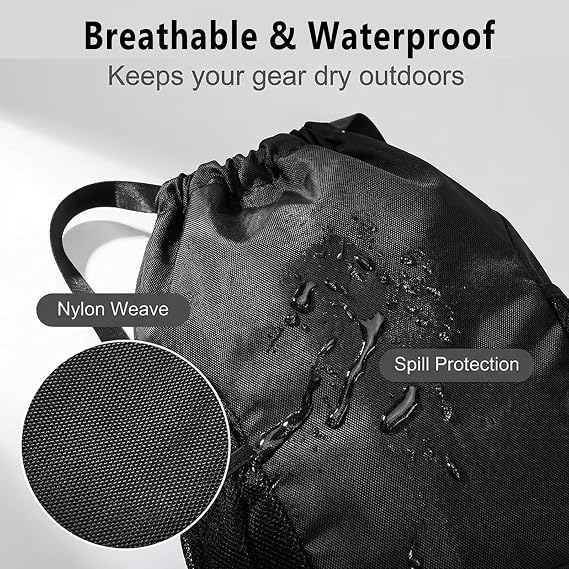 Drawstring Bag, Unisex Large Sports Backpack String Drawstring PE Bags, Sport Gym Sack have Two Side Pockets, Waterproof Travel Beach Swim School Bag