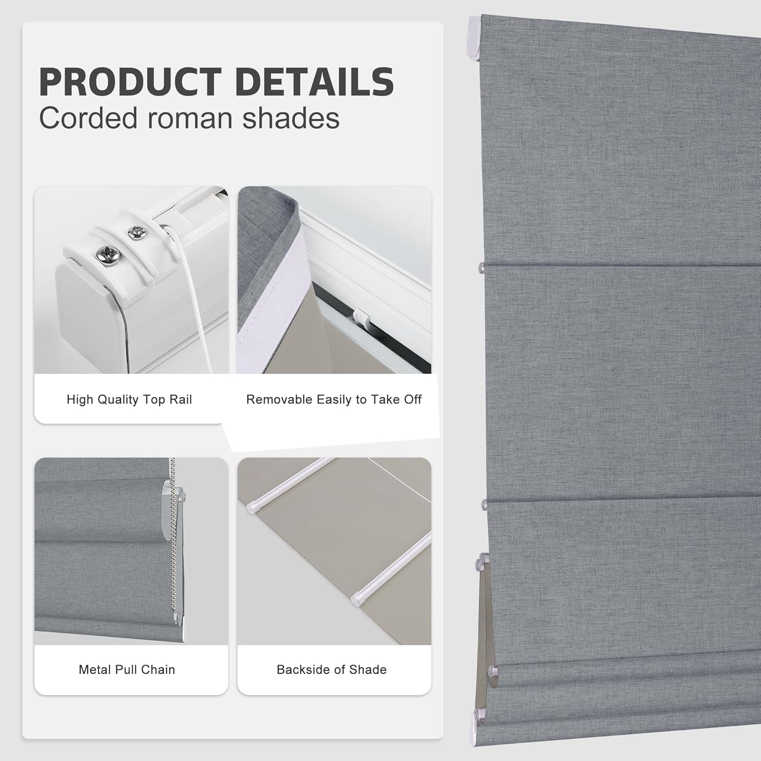 Roman Shades for Windows, 100% Black Out Thermal Insulated Heat Blocking Room Darkening Window Blinds for Home Living Room Decor,Blackout Dark Grey 94" W x 48" H