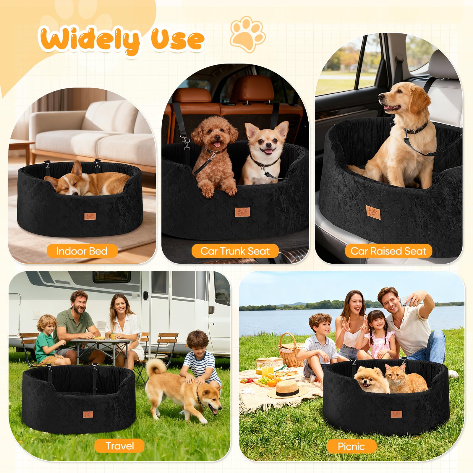 Siège Auto pour Chien 78x52x36CM, Panier Chien Voiture avec Siège Amovible, Corde de Sécurité & Base Antidérapante et Housse Amovible, Siège Auto pour Grands Chiens Lourds (Rond)