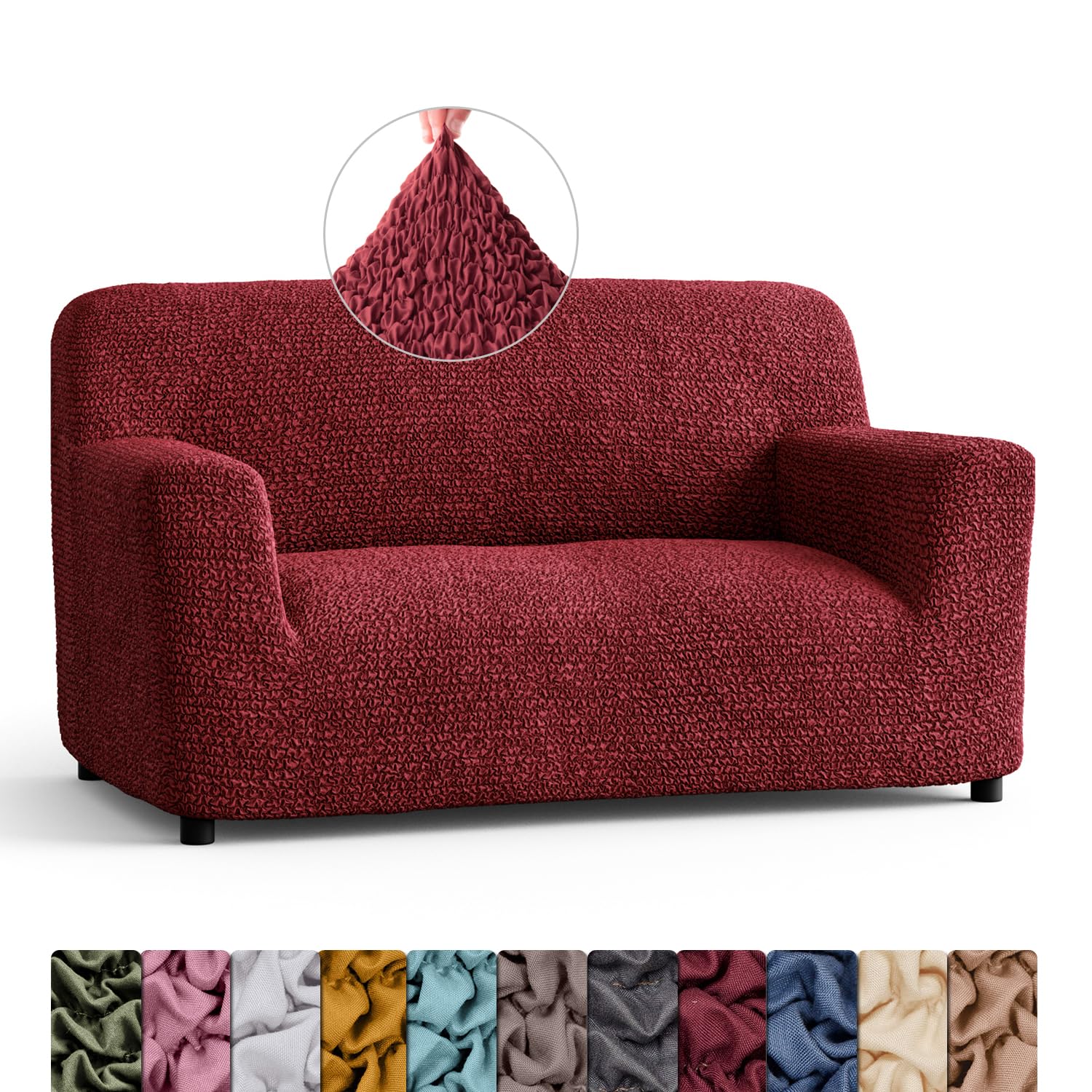 Menotti Bordeaux 2 Seater Couch Cover - Loveseat Slipcovers - Soft Polyester Fabric Settee Sofa Cover - Stretch Elastic Stylish Furniture Protector For Pets - Sofa Cover - Microfibra - (2 Seater)