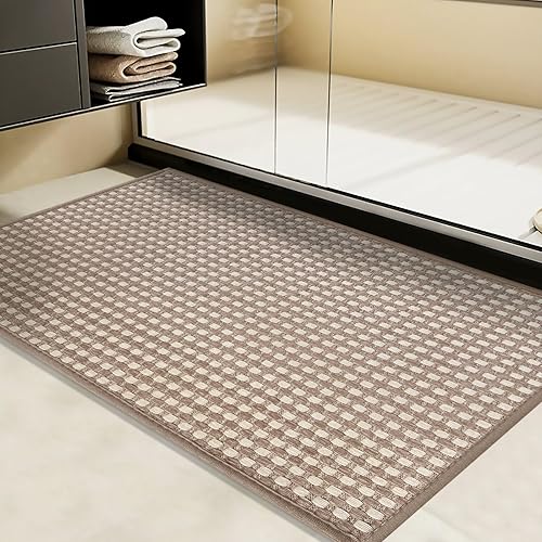 Tapete de baño trenzado de felpilla ultra delgado, con parte trasera de goma, para baño, secado rápido, antideslizante, se ajusta debajo de la