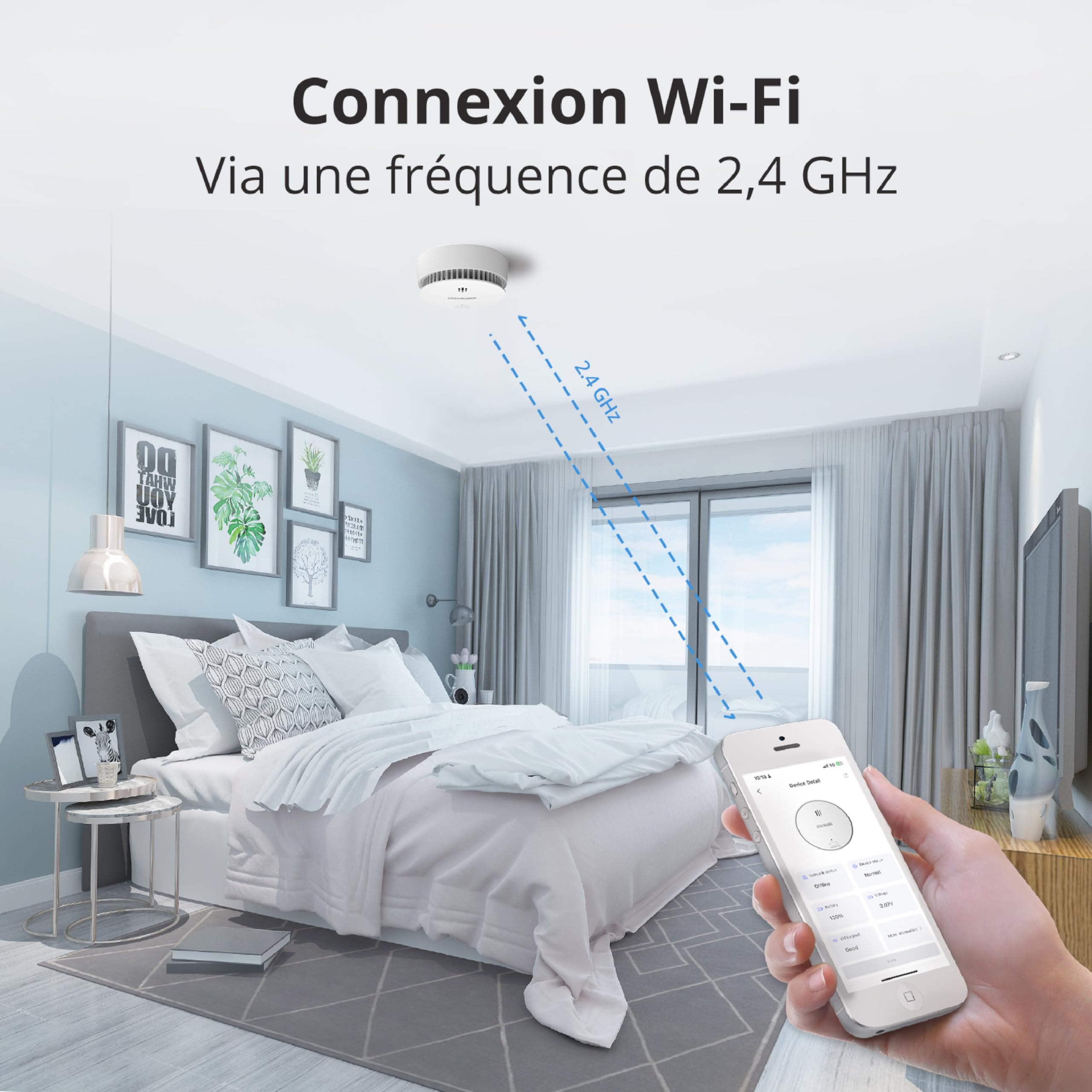 Détecteur de fumée pour la Maison, Détecteur de fumée WiFi avec Batterie remplaçable, Compatible avec l'application de sécurité Domestique Wisualarm, Conforme à la Norme en 14604 (3pack WiFi)