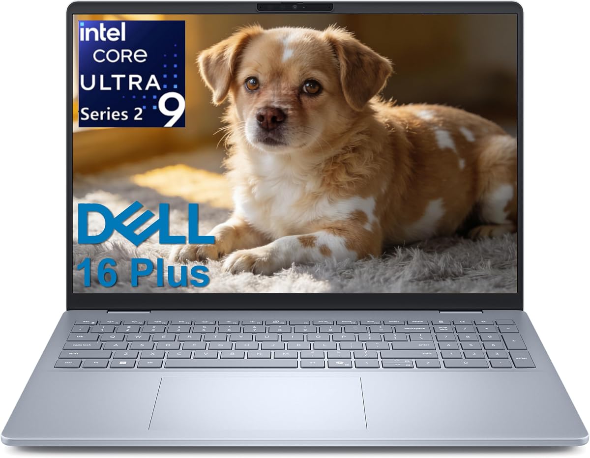 Laptop Dell 16 Plus con tecnología AI, pantalla táctil WUXGA de 16", Intel Ultra 9-288V, 32GB DDR5 RAM, 1TB PCIe SSD, WiFi 7, lector de huellas digitales, KB retroiluminado, teclado numérico, Windows 11 Home, azul hielo