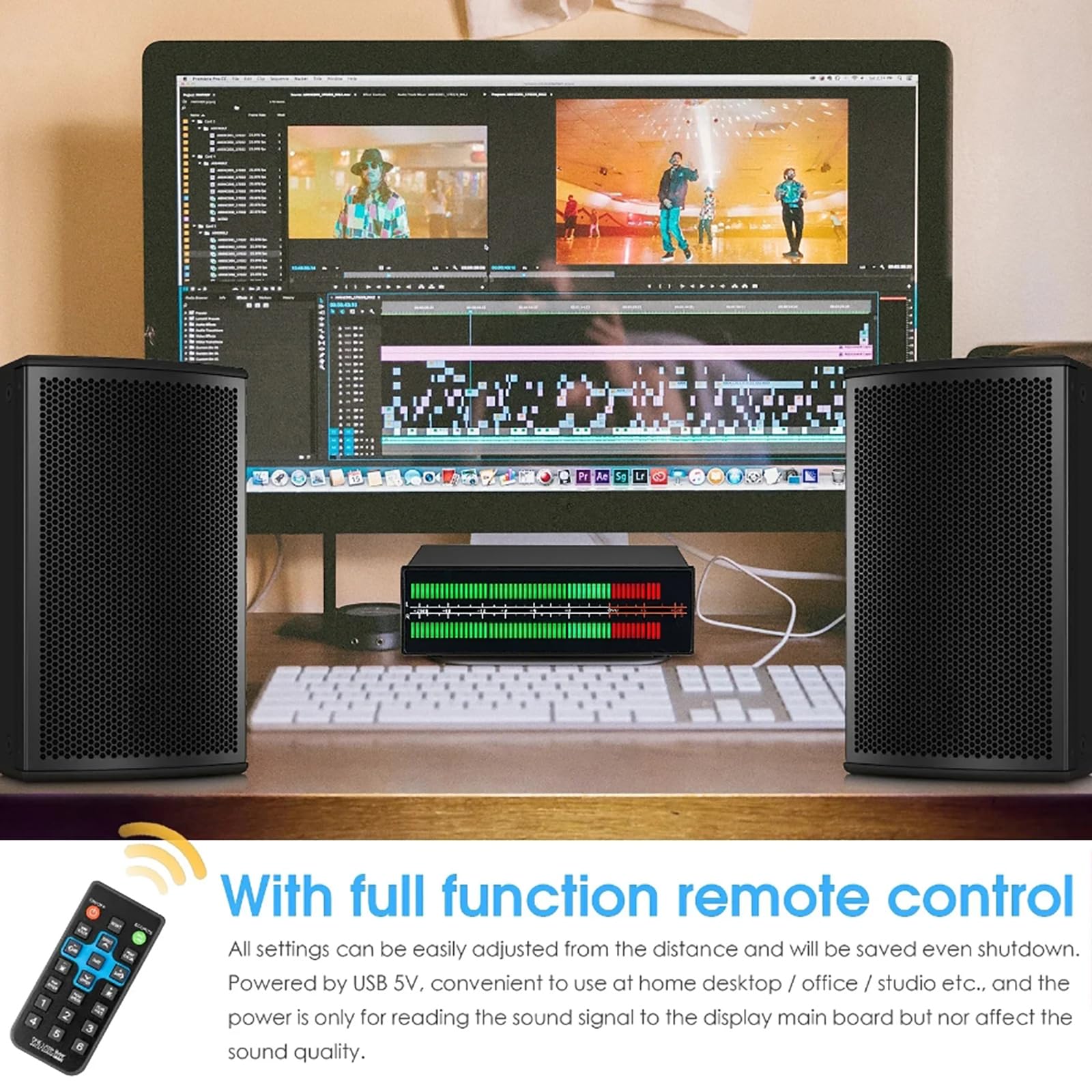 5 MmVisualizzatore di Spettro Musicale, Monitor Analizzatore Audio con Telecomando, 8 Effetti di Visualizzazione E Colori Commutabili, con Ingressi E Uscite RCA E AUX da 3,5 Mm