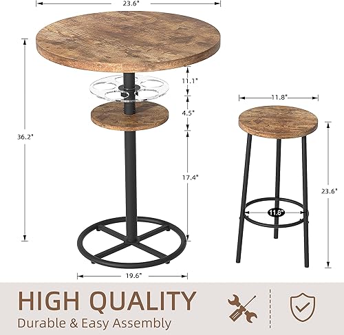 Miniatura 6 de VECELO Juego de mesa y sillas de bar de 3 piezas, juegos de bistró de altura de mostrador con 2 taburetes de bar para interiores, restaurante de