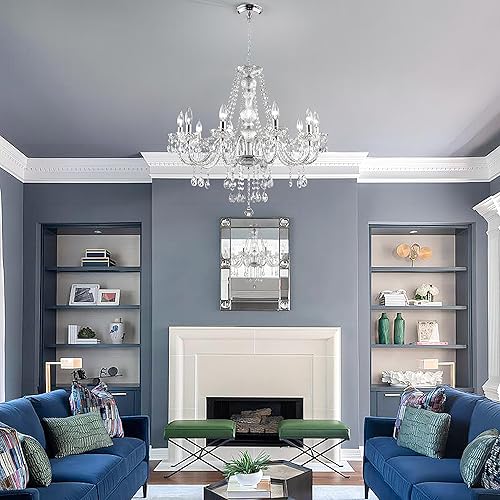 Miniatura 4 de PAPAYA Candelabros de cristal transparentes de 25 x 27.5 pulgadas, 10 lámparas colgantes modernas de techo con cristales acrílicos y cuentas para