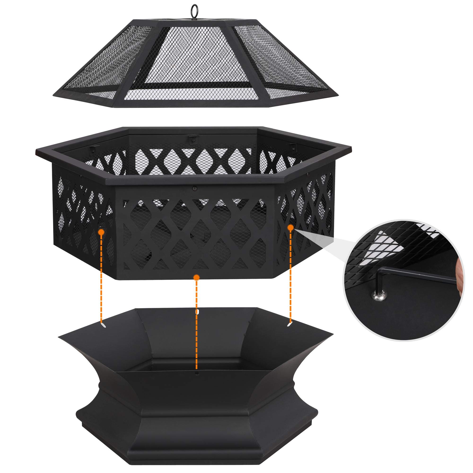 Yaheetech Brasero Exterieur 23" Brasero de Jardin pour Fête 61 cm L x 62 cm H Foyer Poêle Chauffant Noir Terrasse, Patio, Arrière-Cour, Piscine