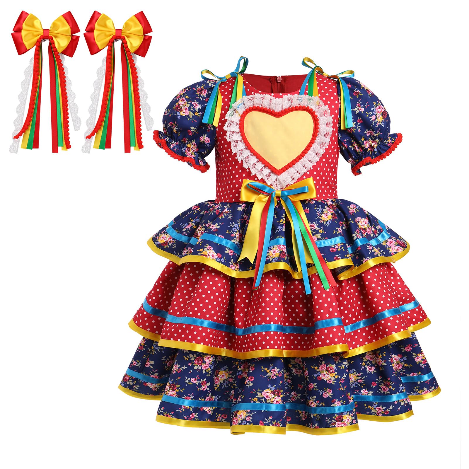 ABEWIP Traditional Mexican Dress for Girl Toddler Kids Cinco De Mayo Ruffle Tiered Dresses with Hair Clips
