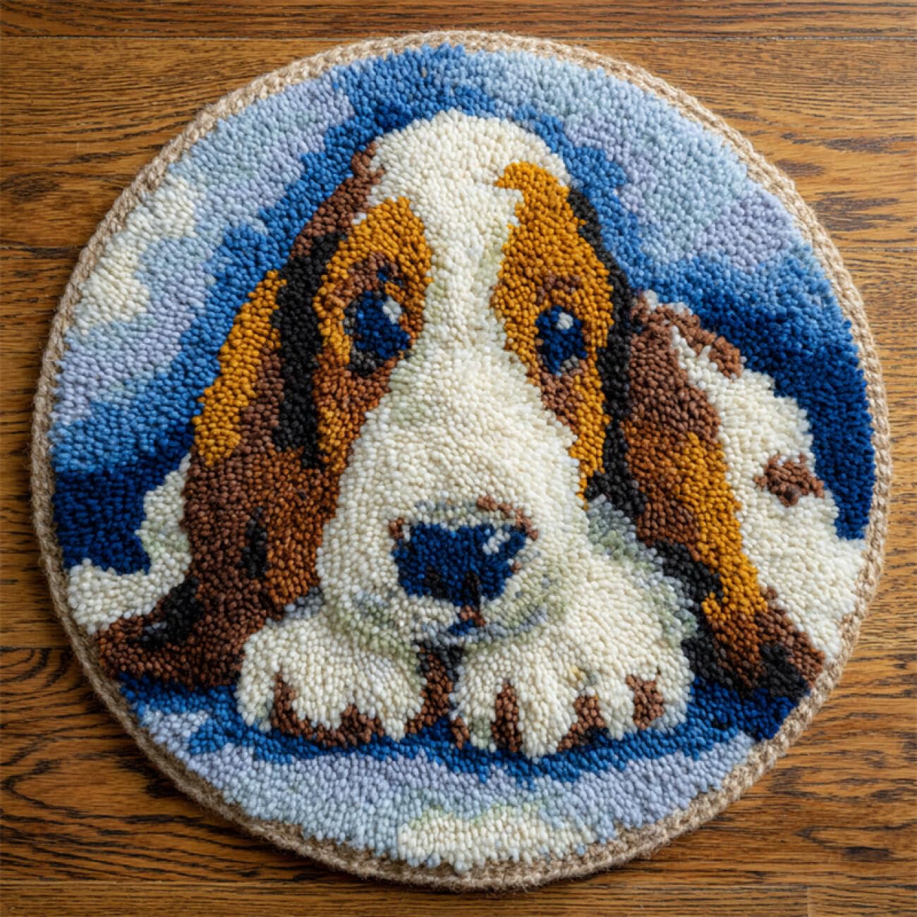 Kitquiver Dog Animal Latch Hook Kit Rug Cartoon Basset Hound Latch Hook Rug Making Kit for Adults Embroidery Kits DIY Carpet Needlework for Home Decor 100x100cm
