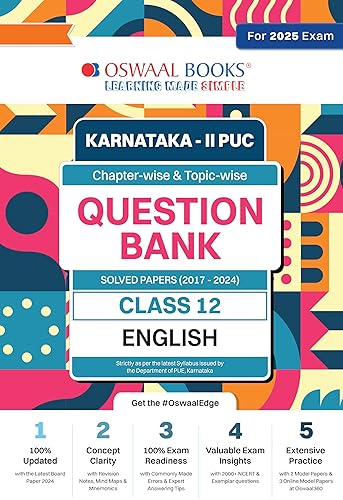 Oswaal Karnataka 2nd PUC Question Bank Class 12 English, Chapterwise &amp; Topicwise Previous Solved Papers (2017-2024) for Board Exams 2025