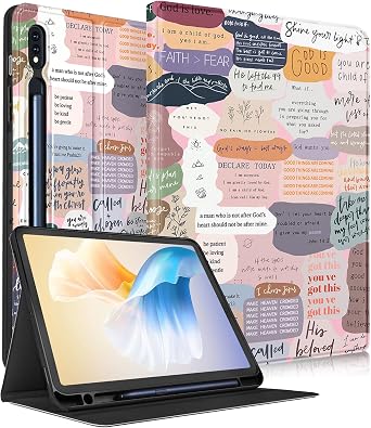 Wazzasoft Samsung Galaxy Tab S9 Plus/S9 FE Plus Case 12.4 Inch 2023 for Women Girls - Folio Cover With Pencil Holder, Cute Fashion Design, Girly Kawaii Quotes Pretty Tablet Cases