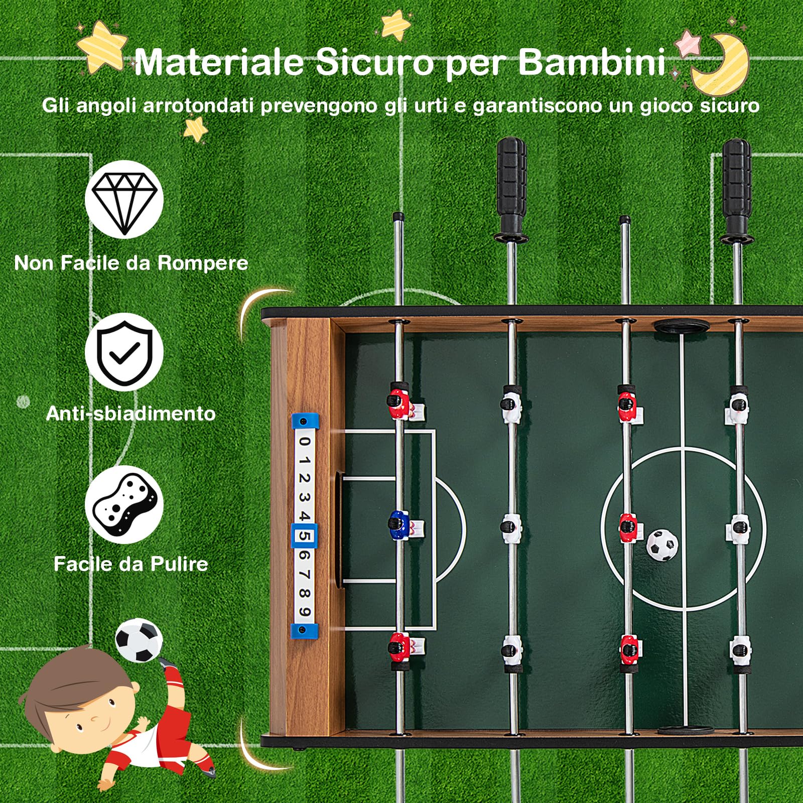 COSTWAY Calcio Balilla da Tavolo Salvaspazio per Bambini e Adulti | Calcetto da Tavolo con 18 Giocatori e 2 Palloni, Biliardino per Casa Feste Bar, 69 x 36 x 24 cm