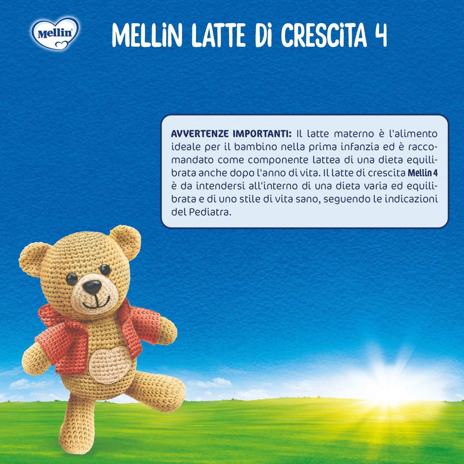 MELLIN 4 - Latte di Crescitain Polvere per Bambini - dal 2° al 3° anno - Confezione da 3200 grammi (4 pezzi da 800g)