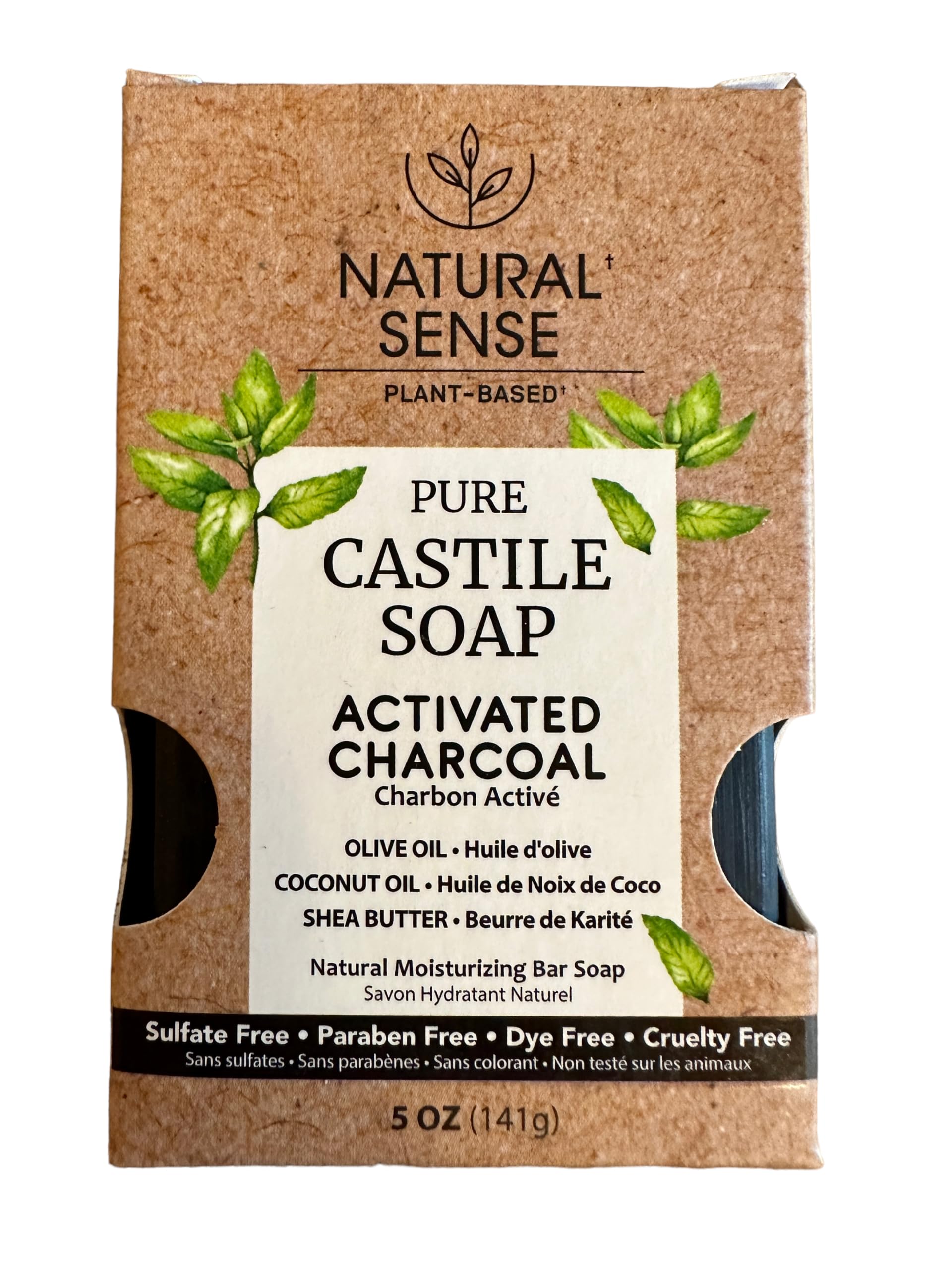 Natural Sense Plant-Based Pure Castile Soap, Activated Charcoal, Sulfate-Free, Paraben-Free, Dye-Free, w/Olive & Coconut Oil and Shea Butter, 5 oz