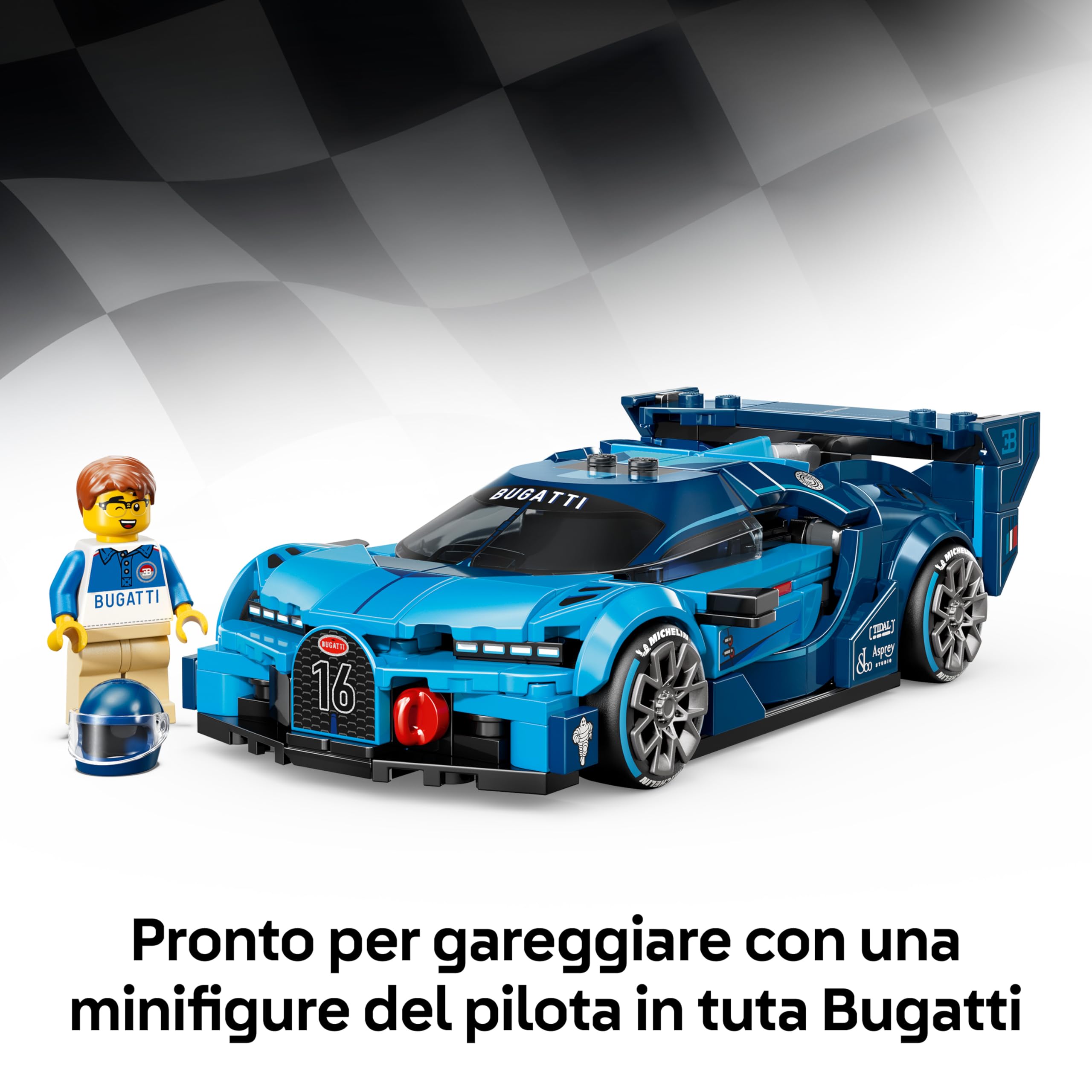 LEGO Speed Champions Super Auto Sportiva Bugatti Vision GT - Modello di Macchina Giocattolo con Minifigure da Collezione - Idea Regalo per Bambini da 9 Anni in su Fan degli Sport Motoristici - 77253