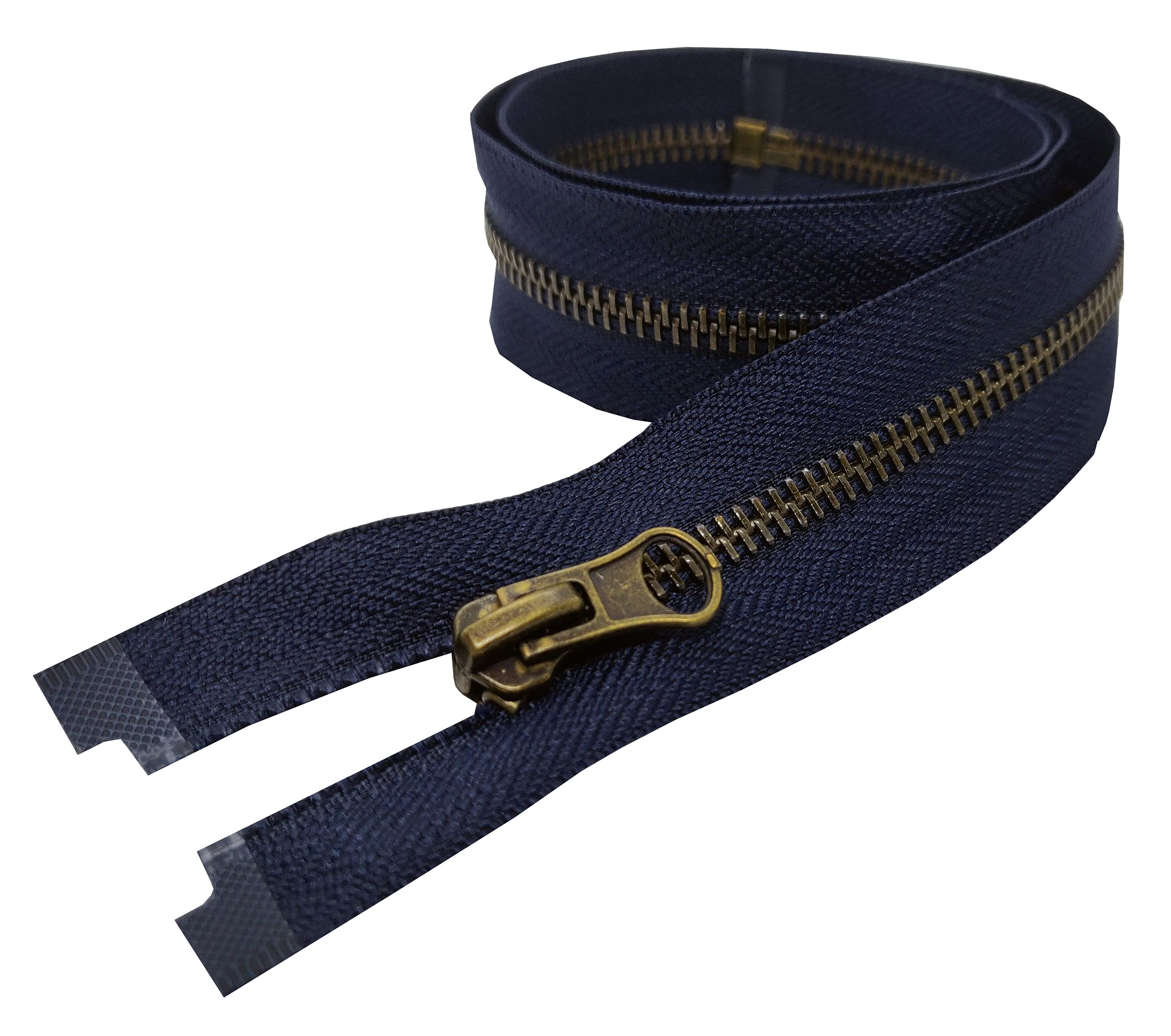 Metal Zipper Fastener Size #5 Open End Antique Brass Heavy Duty Single Slider Zip Sewing Accessory (NAVY BLUE, 85cm (33.5")) - Image 2