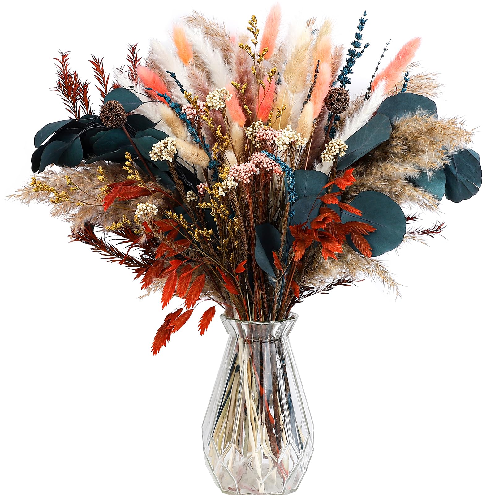 Songjum 60Pcs Natural Dried Pampas Grass Bouquet Natural Dried Flower Bouquet Bunny Tails Decoration Boho Dried Floral Arrangements for Thanksgiving Home Wedding Boho Theme Party Table Decor