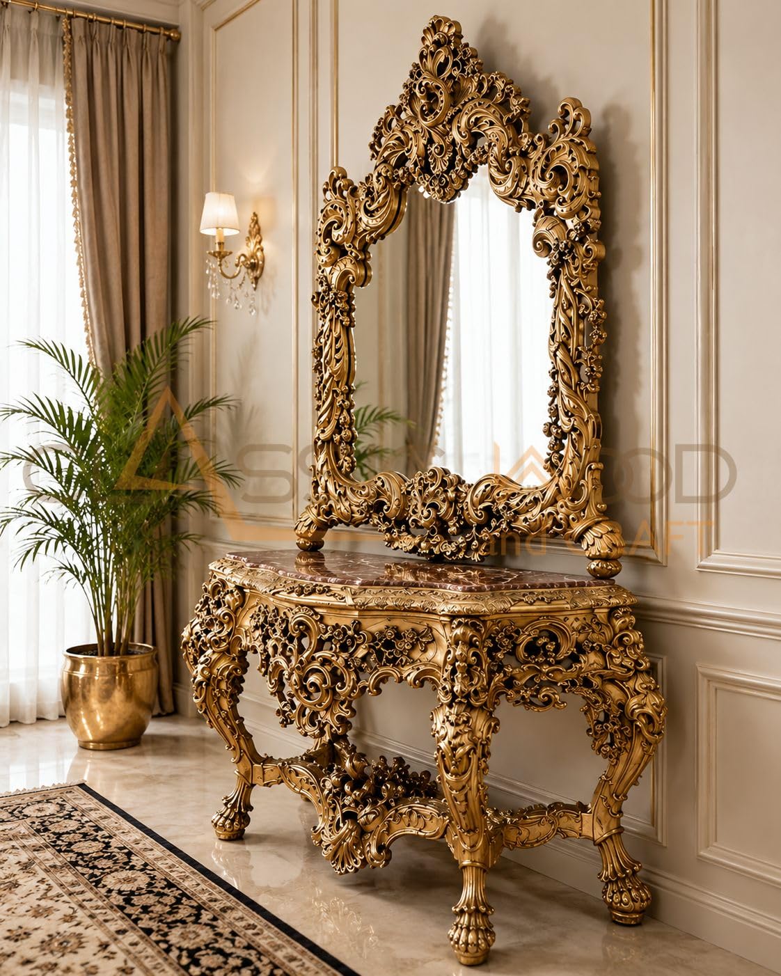 Classic Wood and Craft Wooden Dresser in Teak Wood, Golden Polish, Saharanpur (Without Mirror)-image-9