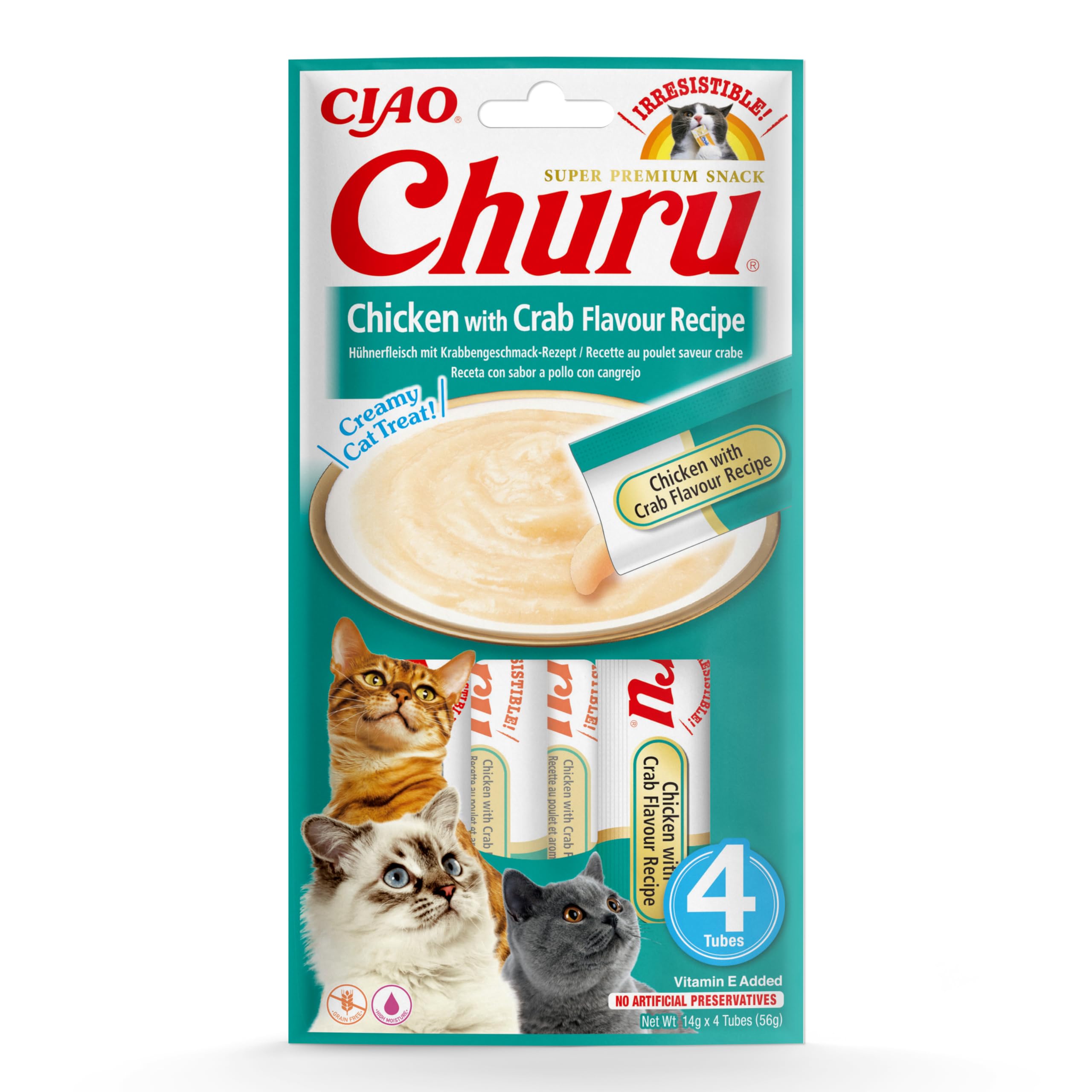 Inaba Churu Chicken With Crab Recipe Puree For Cats - X 14G Grain Size 4