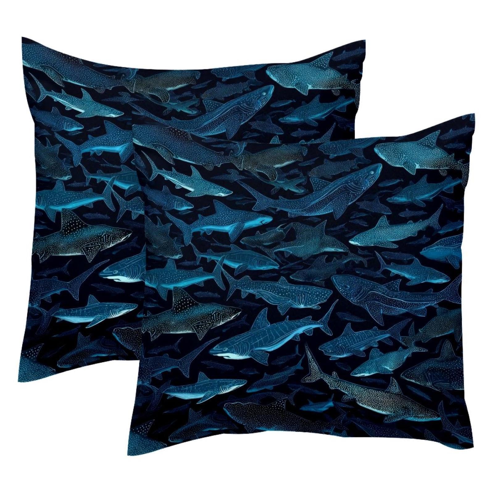 Fundas de cojín de terciopelo 50x50 cm diseño de tiburones juego de 2 decorativas modernas