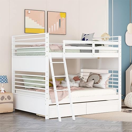 Miniatura 25 de Harper&Bright Designs - Litera individual sobre individual con barandilla de seguridad, escalera, cama nido individual con 3 cajones para niños,