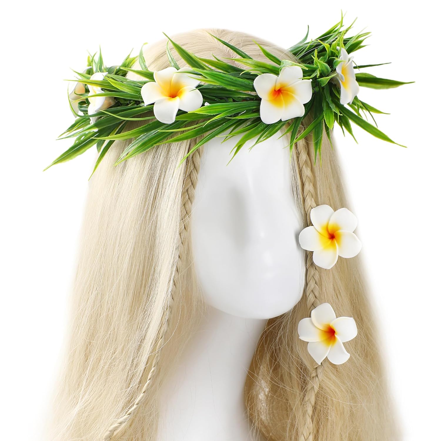 Hawaiian Flower Hair Clips - 3 Pcs Hawaiian Flower Crown Tropical Floral Headpiece Plumeria Hair Accessories Sets for Women Girls Luau Party Costume Beach Pool Vacation Decorations