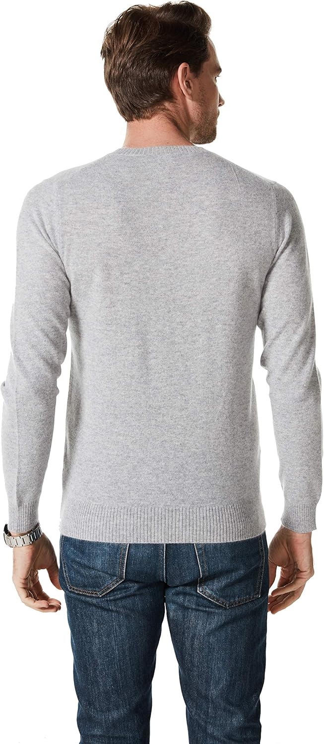 EURKEA Men's Crewneck 100% Cashmere Sweater Long Sleeves Pullovers, Gifts Ready Light Grey Small
