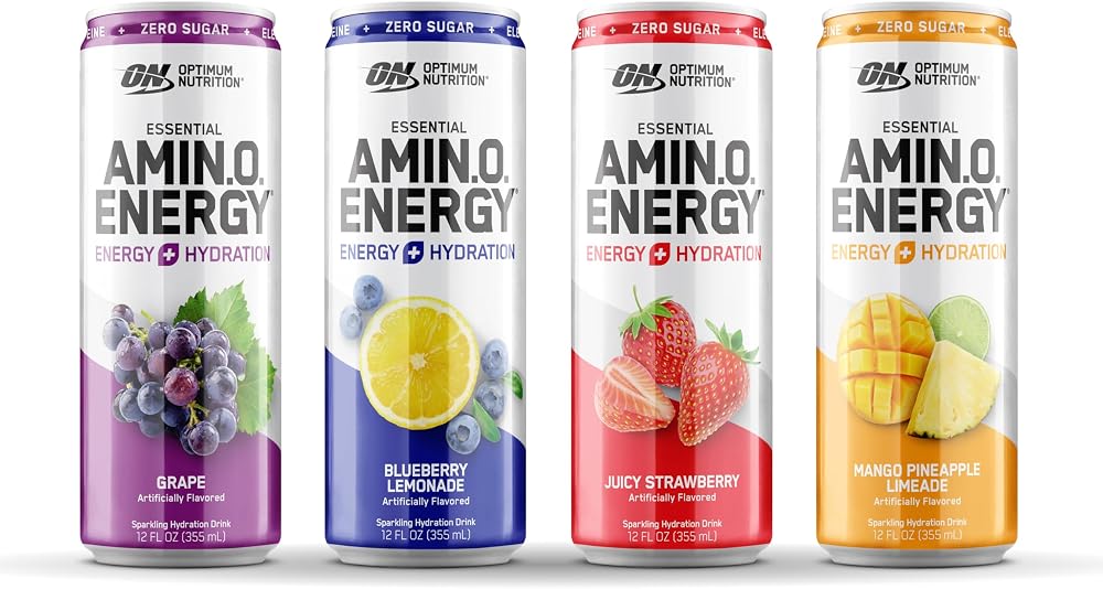 Optimum Nutrition Amino Energy Sparkling Hydration Drink, Electrolytes, Caffeine, Amino Acids, BCAAs, Sugar Free, 12 Fl Oz, Variety Pack of 12 (Packaging May Vary)