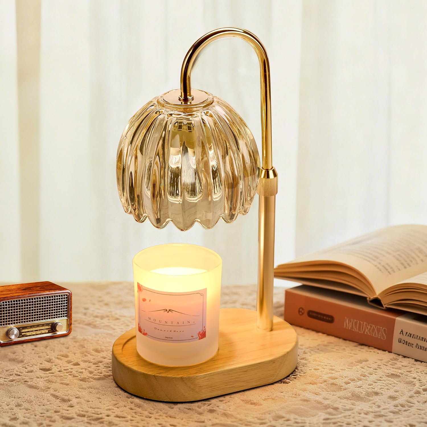 Candle Warmer Lamp with Timer Dimmer Adjustable Height, for New Home Decor,Valentine's Day, Birthday Gifts for Women,Wax Warmer Lamp for Jar Candles with 2 Bulbs(Gold)