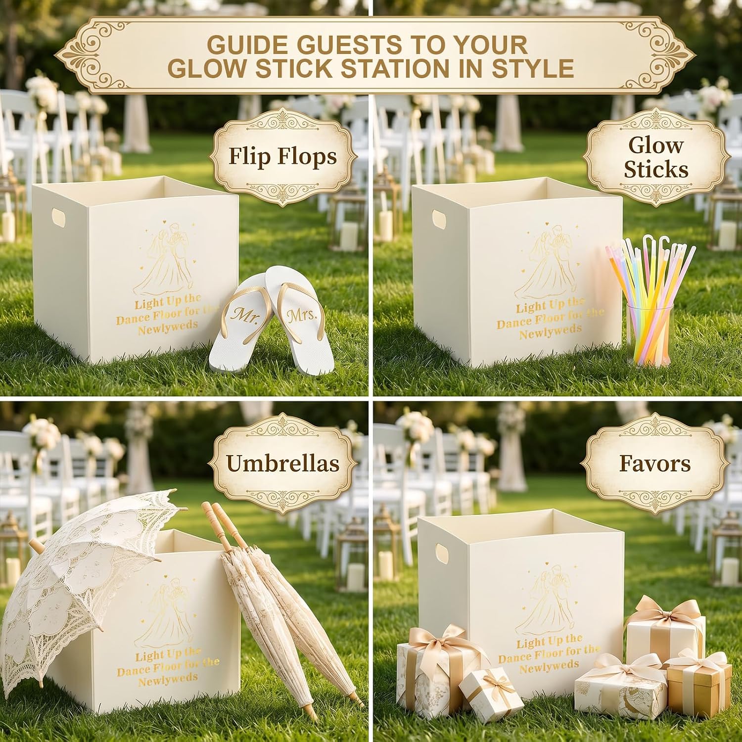 2 Pack Wedding Glow Stick Baskets for Reception, Large 13.8" Felt Baskets with Handles, Light Up the Dance Floor Baskets for Newlyweds, Wedding Favor Baskets for Flip Flops and Party Supplies