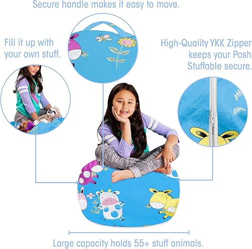 Miniatura 210 de Posh Funda de Silla Puf Rellenable para Almacenamiento de Animales de Peluche para Niños - Organizador de Juguetes Infantiles, Grande-38 - Lona