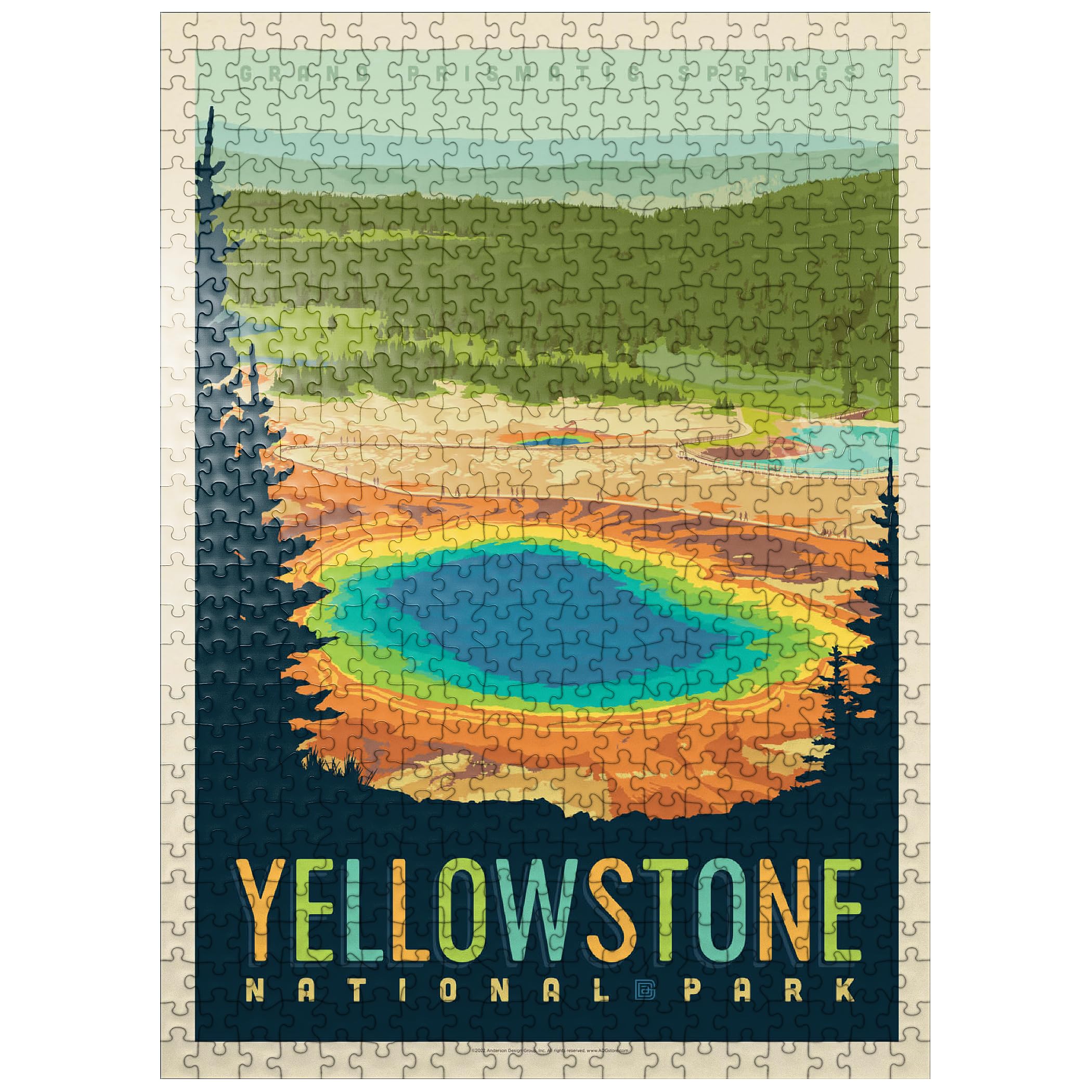 MyPuzzle Yellowstone National Park: Grand Prismatic Springs, Vintage Poster - Premium 500 Piece Jigsaw Puzzle for Adults