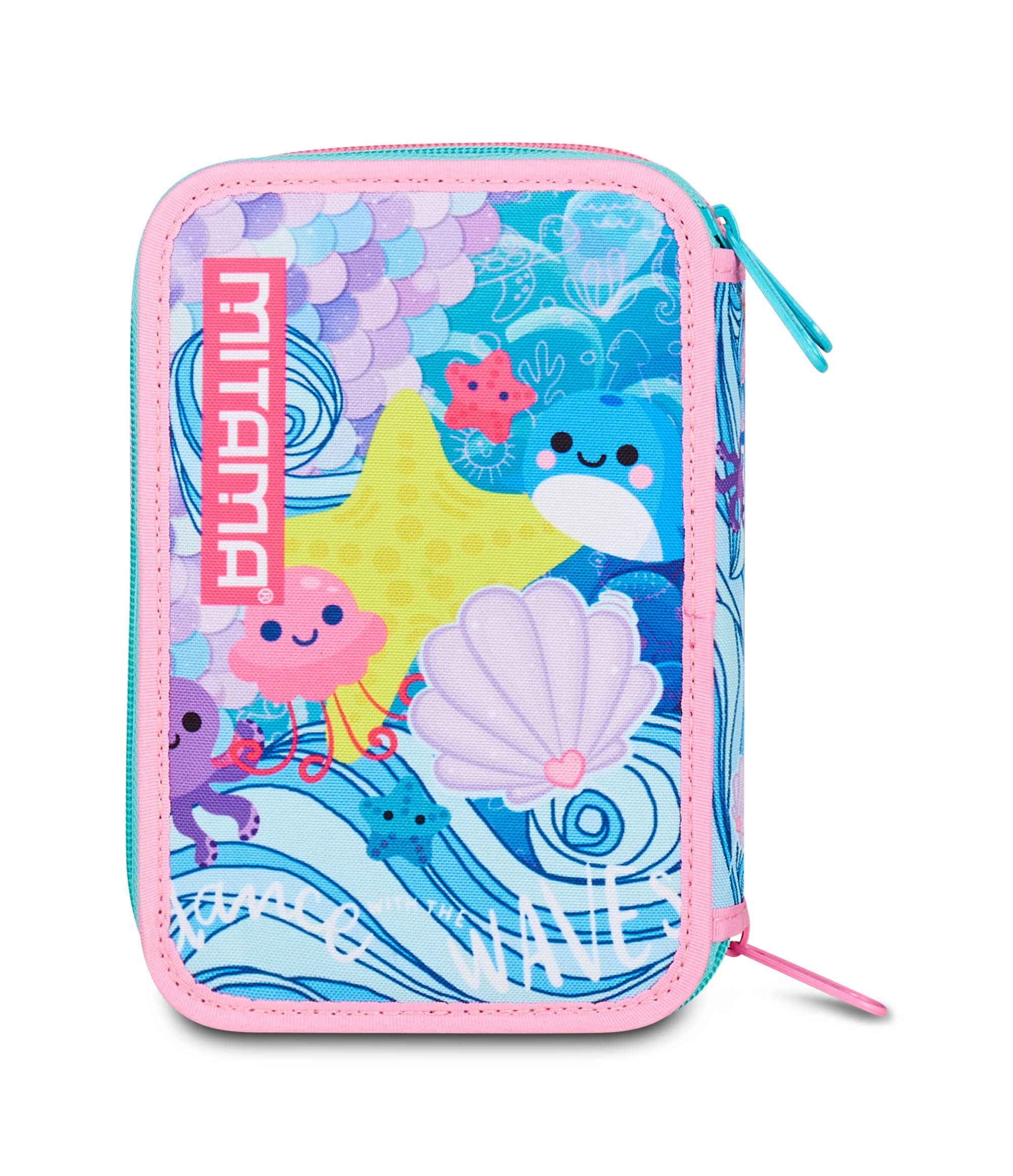 Mitama Astuccio Scuola 3 Scomparti, TRIPLO OCEANVIBES, Contenuto 47 pz, Completo di Matite, Pennarelli, Portapenne Scuola Elementare Bambina