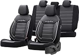otoM Universal Leather/Fabric Seat cover set 'Comfortline' Black/Grey + White trim - 11-pieces - compatible with Side-Airbags - 1