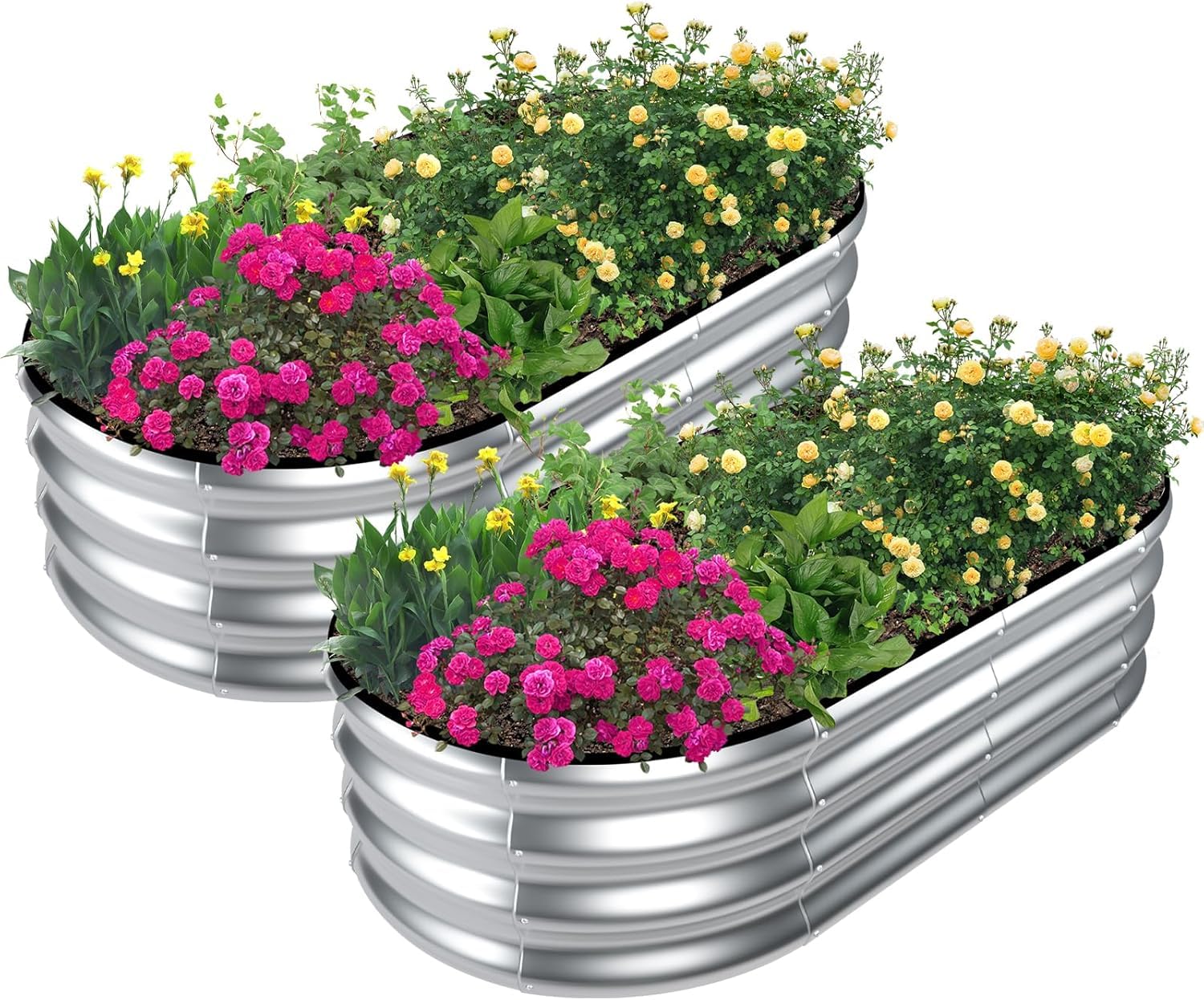 LATERN 2 Piezas Cama de Jardín Elevada, 120CM x 60CM x 30CM Acero Galvanizado Sin Fondo Jardín Elevado Cama para Exterior Cultivo Plantas Vegetales Flores Hierbas (con Kit de Instalación, Plateado)