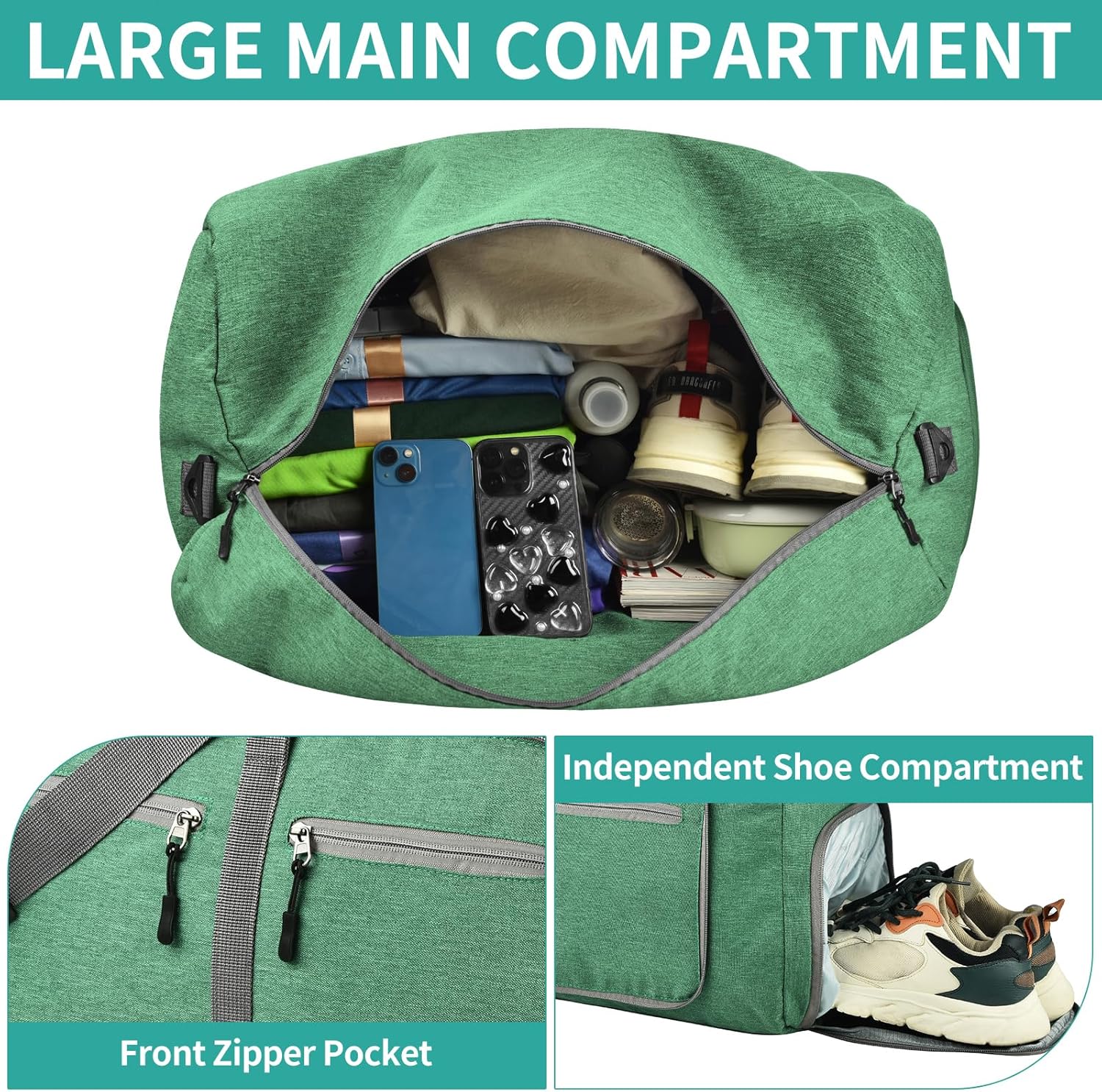 Dimayar 85L Travel Duffle Bag for Men Women - Foldable Duffel Bag with Shoes Compartment - Overnight Bags Waterproof & Tear Resistant(Forest Green)