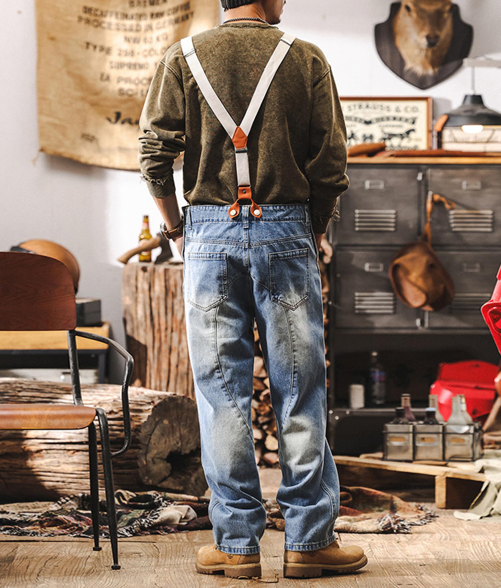 MęSki Kombinezon Jeansowy z Szelkami Jeansy Vintage Modne Spodnie Kombinezon Roboczy Z Zamkiem BłYskawicznym
