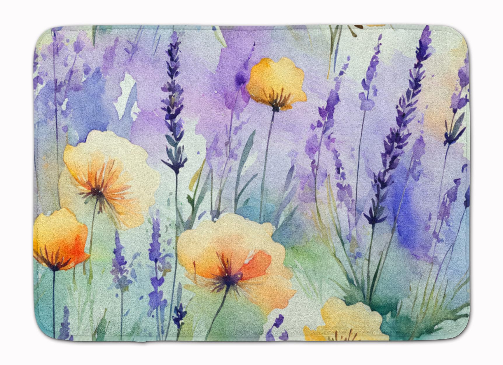 Caroline's Treasures Lavender in Watercolor Memory Foam Kitchen Mat Machine Washable Anti-Fatigue Mat Cushion Comfort Bath Mat or Kitchen Rug