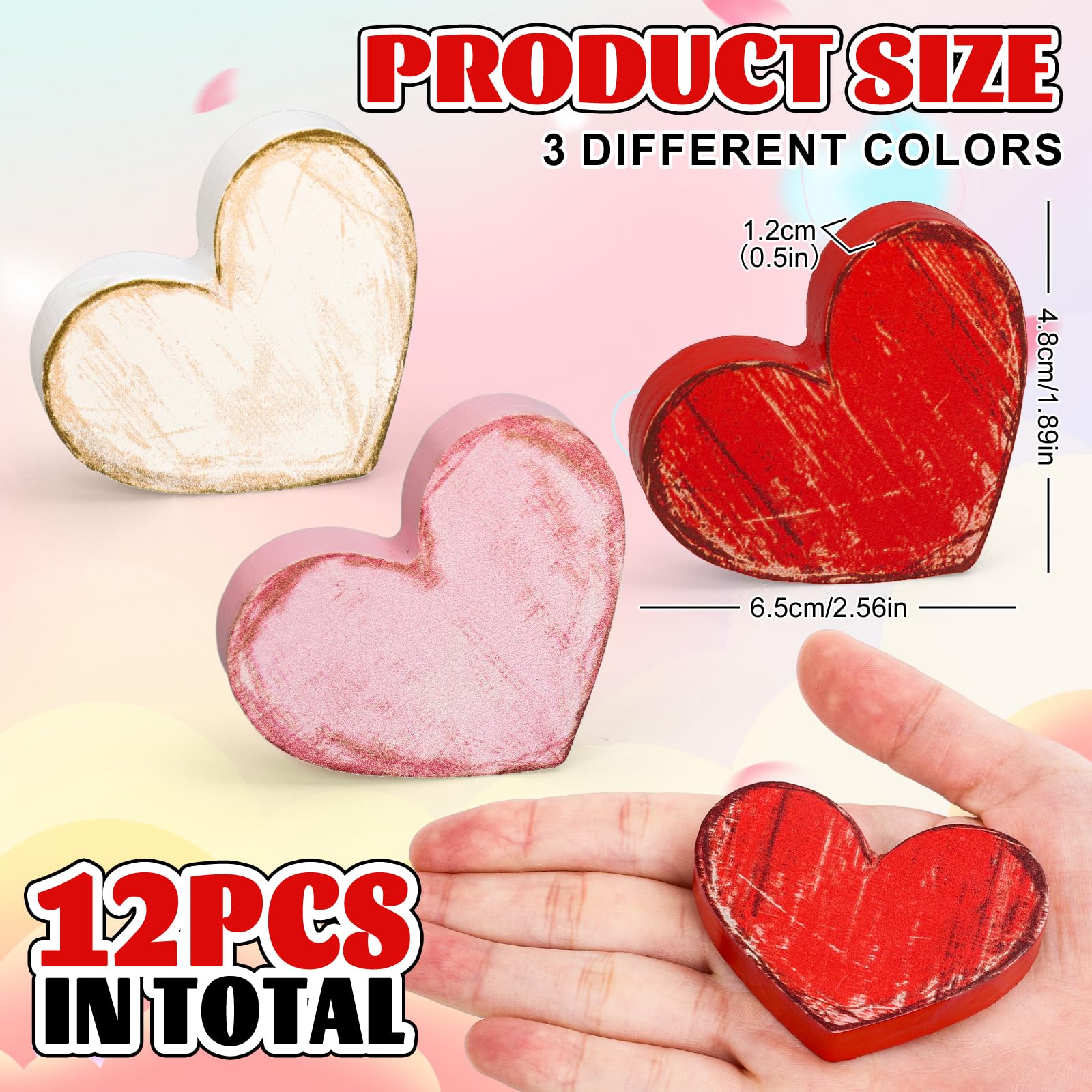 FYSUIMU 12 cartelli da tavolo in legno retrò per San Valentino, a forma di cuore, centrotavola rustico, rosso, rosa, bianco, vassoio decorativo per anniversario di matrimonio, casa, fattoria