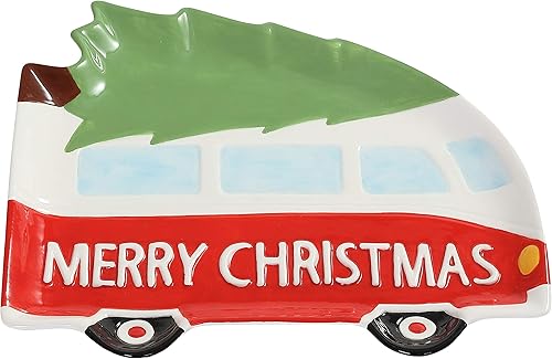 Miniatura 2 de Stephanie Imports Placa decorativa de cerámica con forma de autobús navideño de 10.0 in
