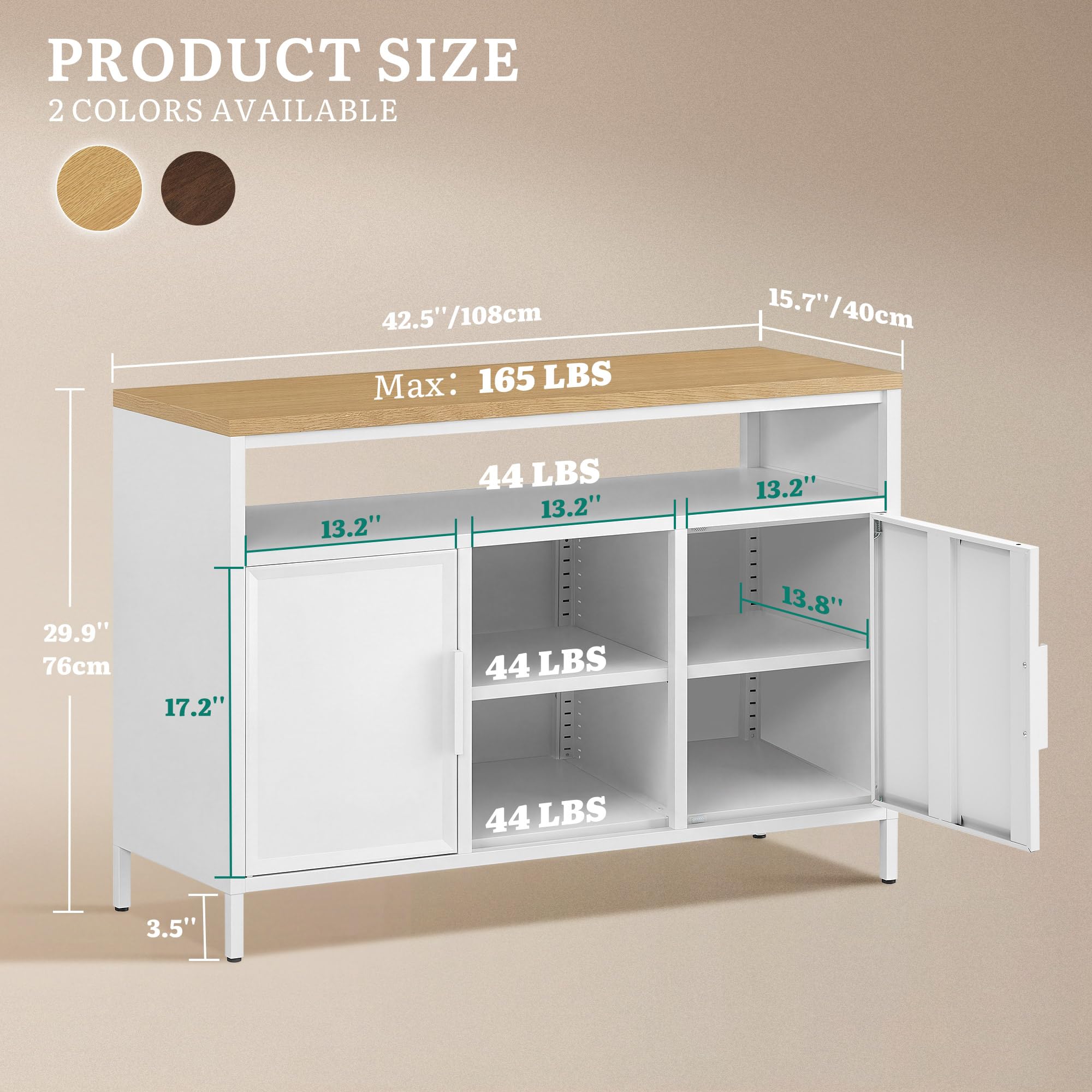 YITAHOME Sideboard Metallschrank, Küchenschrank Doppeltür, 108 cm, Weiß