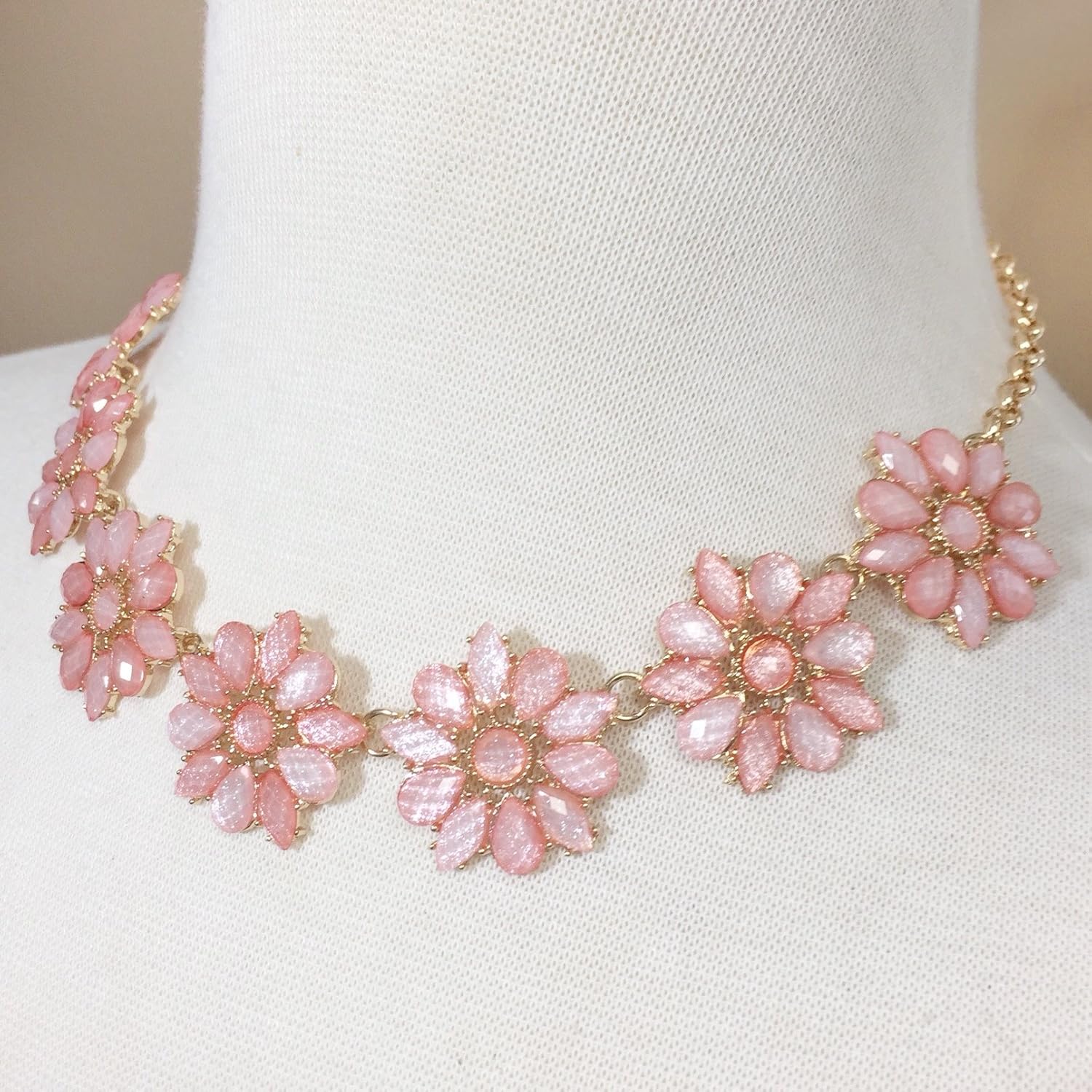 Gypsy Jewels Daisy Dot Flower Cluster Bubble Gold Tone Boutique Statement Necklace & Earrings Set (7 Light Pink)