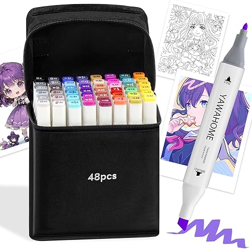 Juego de marcadores de alcohol de 48 colores marcadores artísticos de doble punta para libros de colorear para adultos, profesionales de mezcla