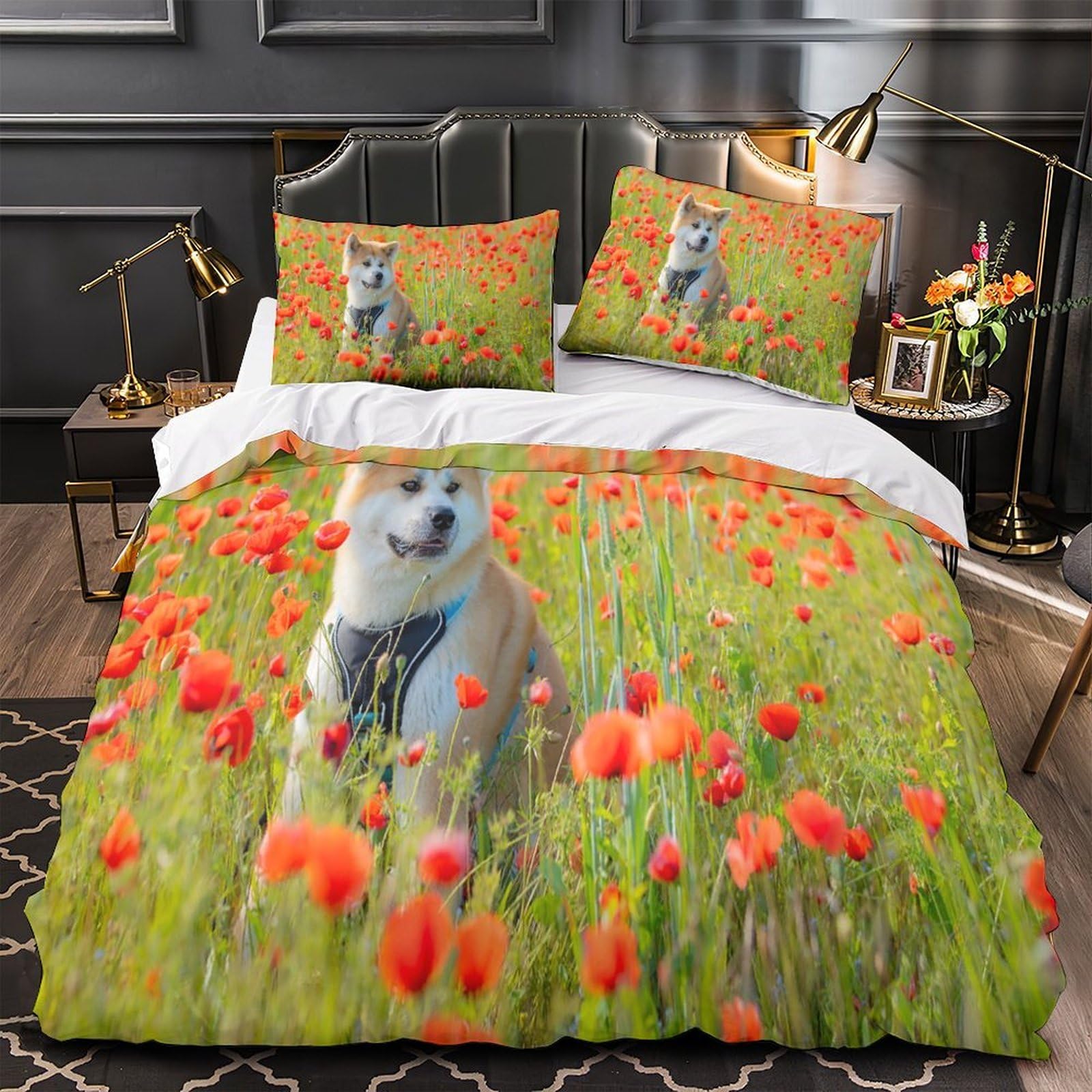 Housse de couette Akita 3D microfibre hypoallergique lit 1 place