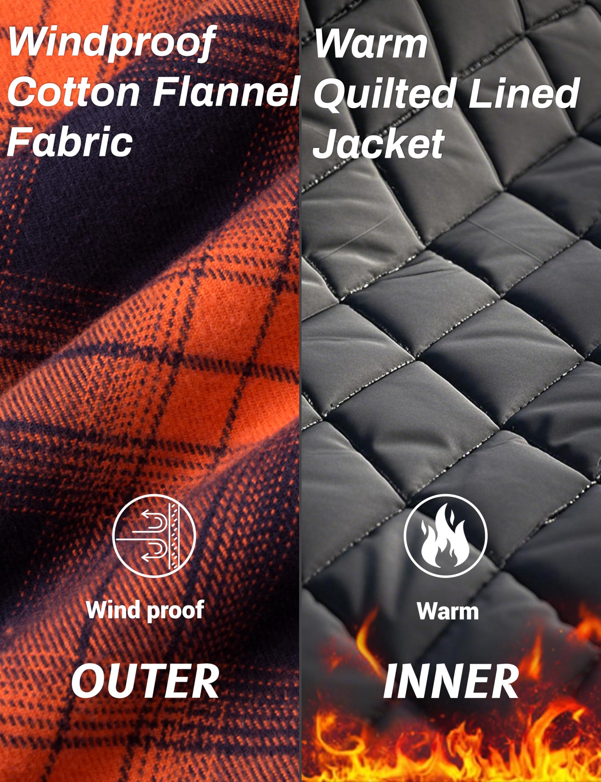 MAGCOMSEN Men's Quilted Flannel Jacket Winter Button Down Thick Casual Long Sleeve Plaid Jackets With 5 Pockets, Orange, L 3