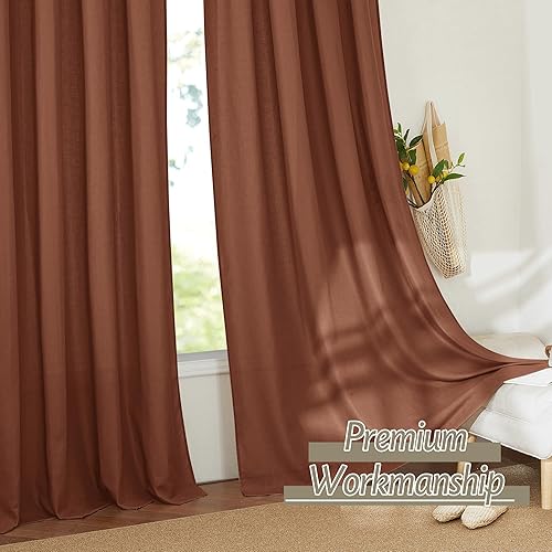 Miniatura 7 de RYB HOME Cortinas de lino extralargas de 108 pulgadas de largo, cortinas de lino semitransparentes para privacidad para sala de estar, loft de