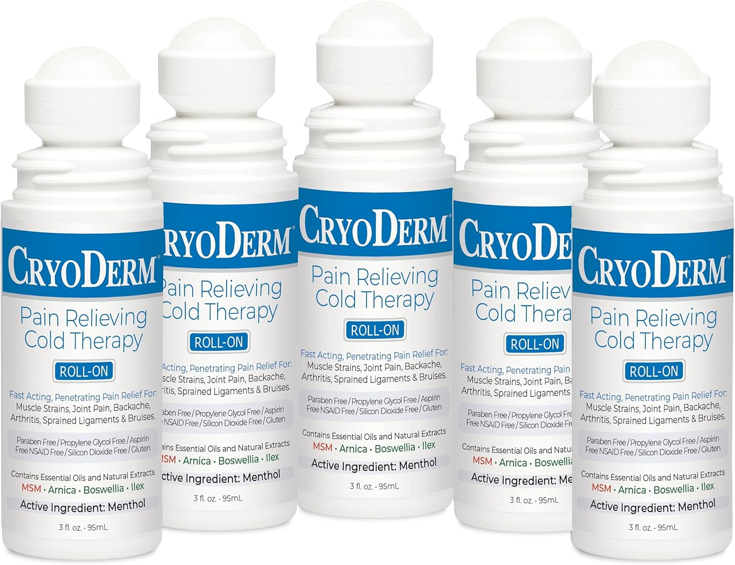 CryoDerm Pain Relieving Rollon, 3oz. Special 5 Pack