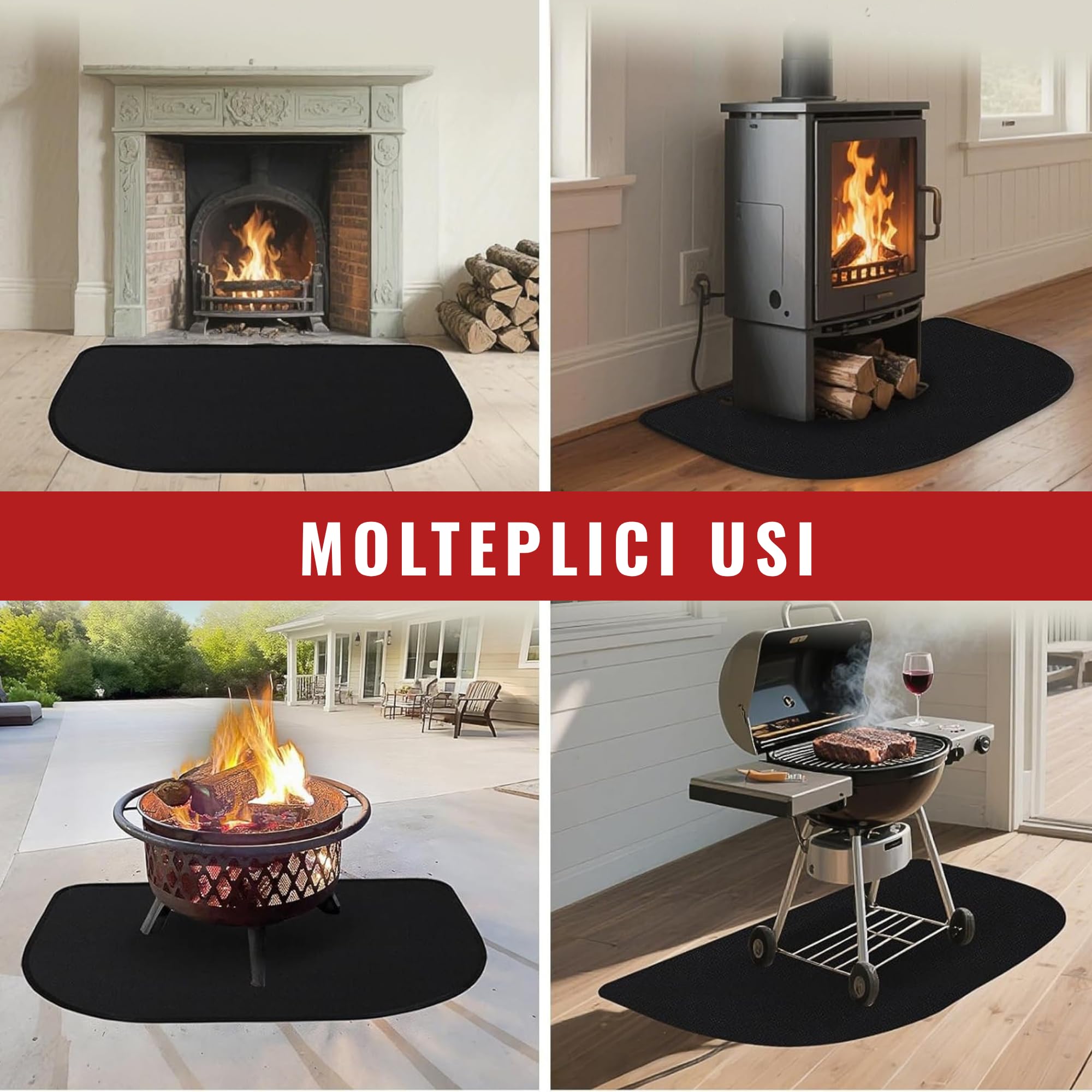 Tappeto per Camino Ignifugo 100 x 60 cm | Tappetino Ignifugo per Camino e Stufa a Legna | Include 4 Strisce Antiscivolo | Protegge il Pavimento da Bruciature e Macchie | Tappeto Camino Resistente